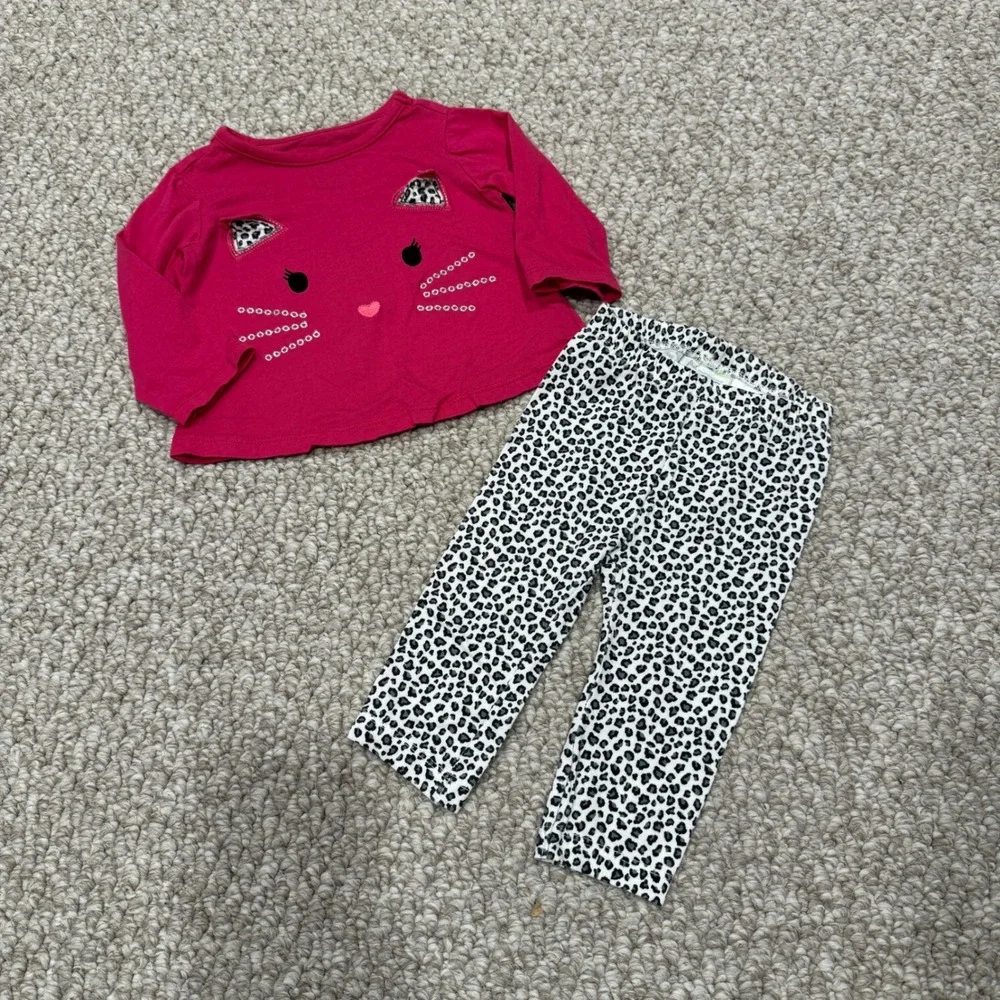 First Impressions Toddler Girls Shirt & Leopard Leggings Set‎ Size 3-6 Months